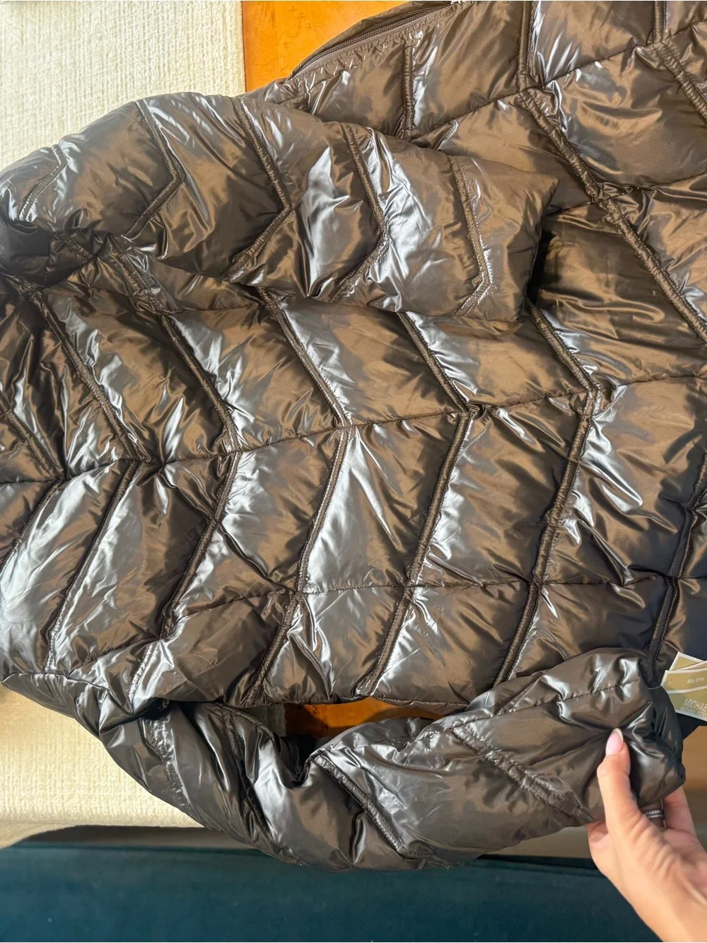Michael Kors Charcoal Long Quilted Puffer Coat with Faux Fur Hood Nordstrom